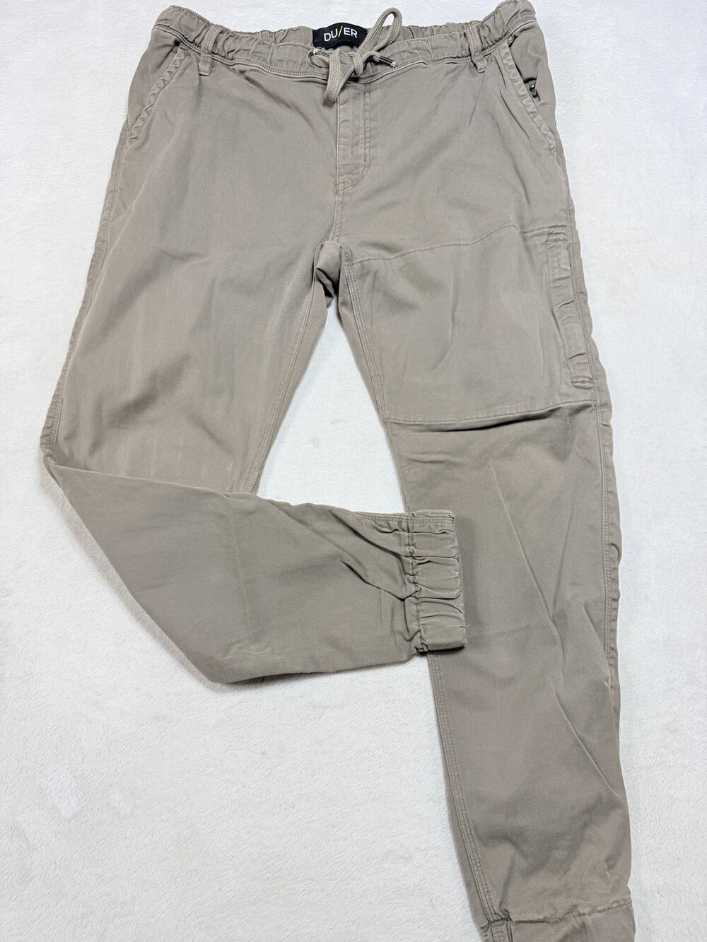 DUER No Sweat Jogger T2X Slim Fit Stretch Commuter Pants Khaki Tan Sz 36x29